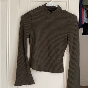 SHEIN Turtle Neck Bell Sleeve Rib-Knit Top